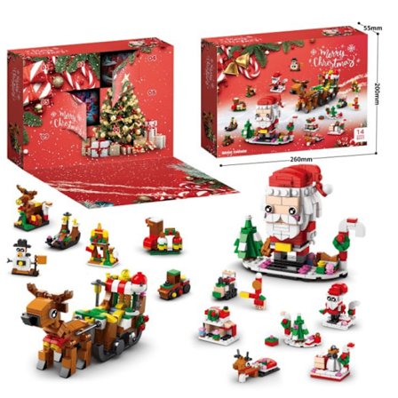 2025 Julekalender Byggelekesett for Barn - 12 Dagers Nedtelling med 6 I 1 Julenissen, Reinsdyr & Festlig Blo