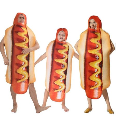 Rolig 3D-printet Pølse Hotdog Kostume til Voksne og Børn - Familiekostume til Halloween - STØRRELSE: Børn