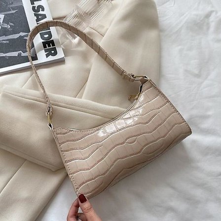 Håndveske Krokodillemønster PU Lær Håndveske Dame Skulder Bag Mote Dame Armhule Bag Retro Casual Dame Tote Liten Clutch(Beige)