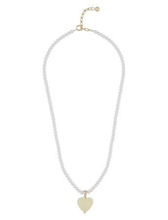 Sugar Hearts Pendant Pearl Neck 45 G/Yellow - 45 Cm Silver SNÖ Of Sweden
