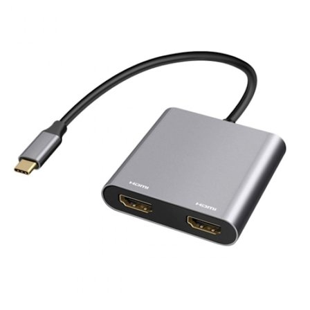 Adapter - USB-C til 2x HDMI Grå