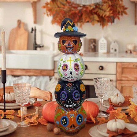 2025 Halloween Godis Halloween Staplade Odöda Pumpastatyer Med Fyra Anpassningsbara Pumpaskelett Resin Ornament