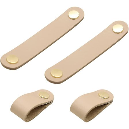 Set med 4 (två stycken enkelhål) läderhandtag Möbelhandtag Läderhandtag Fönsterdörrknoppar Läder skåp Möbel Skåpdörrknoppar. (