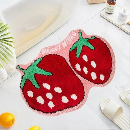 Strawberry Design Bathroom Mat, Cute Fruit Shaped Bath Rug and Floor Mat for Kids Room, Dorm, Bathroom 79x48 cm