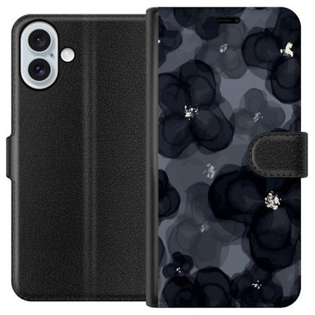Yhteensopiva Lompakkokotelo Apple Apple iPhone 16 Plus Abstrakti tummanvärisellä kukkakuviolla, jossa on elegantti ja dramaattinen tunnelma