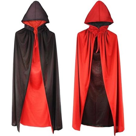 Halloweenkappa med huva, vampyrkappa för vuxna/barn, dubbelsidig röd och svart kappa med huva, storlek 175 cm