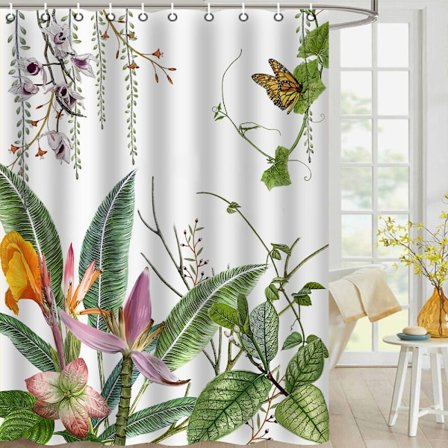 Bruseforhæng, Tropisk Bruseforhæng, Vandtætte Bruseforhæng i Stof til Badeværelse med Plastikkroge, 180 x 180 cm