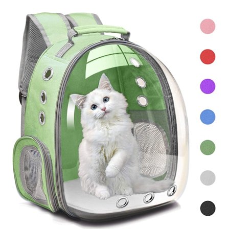 Lemmikki-kissan ja -koiran reppu, läpinäkyvä avaruusreppu, kätevä avaruuskapseli-reppu ulkoiluun, Vihreä