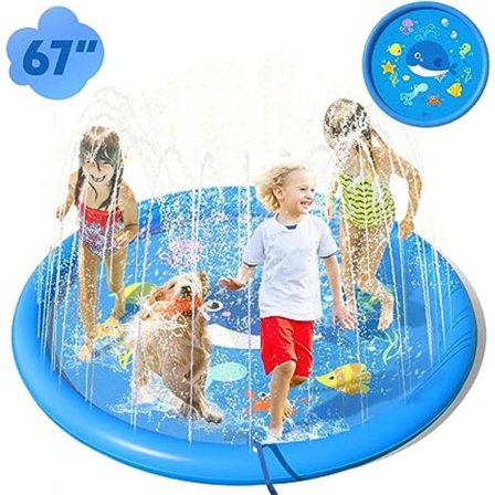 Barn Vattenspruta Matta 170CM PVC Vatten Stänkande Spray Matta Lek Pool Matta och med Jet Fontän för Barn, Stänk Sprinkle Lek Matta Pojkar och