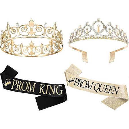 (A) Prom King & Queen kruunut ja vyöt - 4-osainen tiara valmistujaisjuhliin