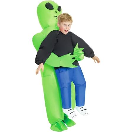 Grønn Alien som bærer menneskekostyme Oppblåsbar morsom blåse opp drakt Cosplay for fest kid