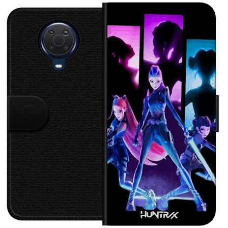 Yhteensopiva Lompakkokotelo Nokia Nokia G20 Tulevaisuutta ennustava tyttöryhmän kuva, jossa on neonvaloja ja voimakkaita värejä sci-fi-esteettises