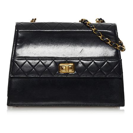 Chanel Vintage, Pre-owned CC Timeless Lambskin Leather Flap Bag Zwart, Dames, Maat:ONE Size