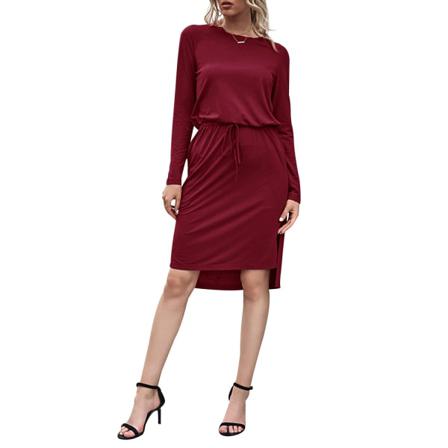 Elegant Kvinnor Med Dragsko Med Snörning Vestidos Mjuk Rund Hals Lös