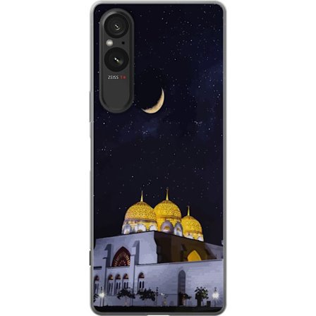 Yhteensopiva Puhelinkuori Sony Xperia 5 V Tähtikirkas yö kultaisine kupoleineen ja puolikuun yllä valaistun moskeijan yllä