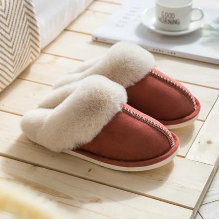 2023 Vinter Varmt Hem Pälstofflor Dam Lyx Faux Mocka Plysch Par Bomullsskor Inomhus Sovrum Platta klackar Fluffiga Tofflor Brick red 40-41(fit 38-39)