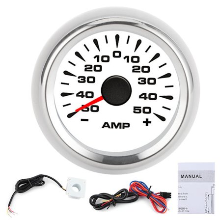 50A Amperemeter AMP-måler LCD-display Stepmotor Amperemeter IP67 Vandtæt Universal Hvid urskive Sølvramme