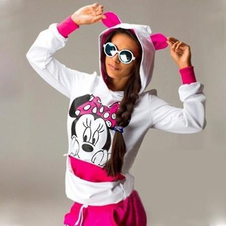Hmwy-kvinder ickey innie træningsoverall hoodie joggingbukser sæt Rose Red Minnie Mouse M