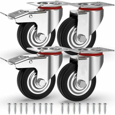 4 Møbelhjul 75mm 200KG, Svingbare Hjul med Bremse, Industrielle Hjul med Plate for Transport -.ca