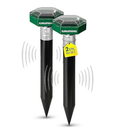 Muldvarpeafvisende middel, pakke med 2, hurtige resultater med ekstrem virkningsradius, afviser muldvarpe og markmus, solcelledrevet 