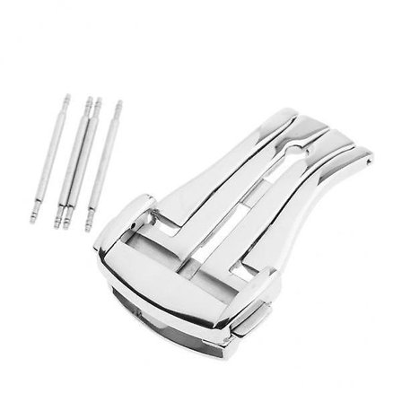 2x Rostfritt Stål Tryck Viklås Spänne Klockarmband Silver-16mm_MGF