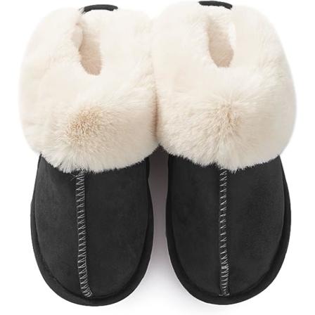 Damtofflor med Minneskum, Fluffiga och Mjuka, Varma Slip-On Inomhus- och Utomhustofflor, Halksäkra, Mysiga Plysch för Inomhus och Utomhus (Storlek: 