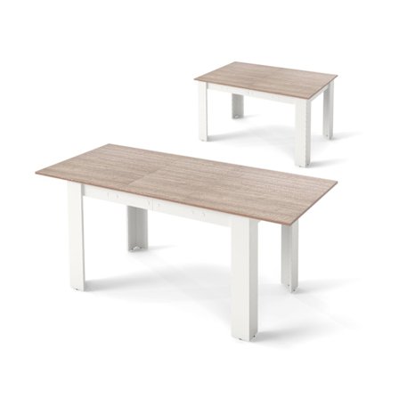 Jatkettava ruokapöytä, säädettävä pöytälevy, L-muotoiset jalat, valkoinen