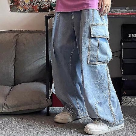 ECELEN Baggy Jeans Bukser Mann Denim Bukser Svarte Vide Ben Bukser Herre Jeans Oversized Cargo Koreansk Streetwear Hip Hop Harajuku