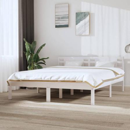 Vidaxl Sängram Vit Massivt Trä 150x200 Cm Vit