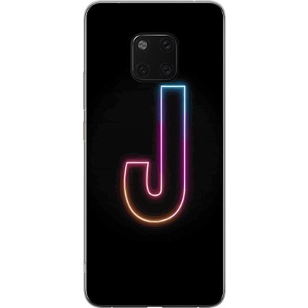 Yhteensopiva Puhelinkuori Huawei Huawei Mate 20 Pro Minimaalinen neonkirjain J värien vaihtuessa valossa mustaa taustaa vasten