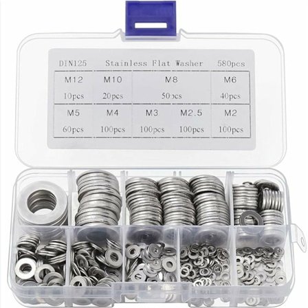 Rustfritt stål skiver med oppbevaringsboks (pakke med 580) - Utvalg