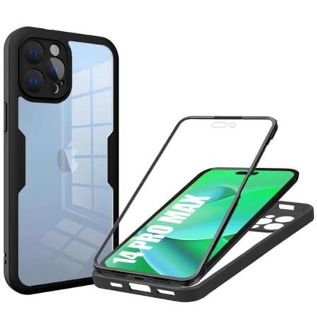 Cover til iPhone 14 Pro Max fuld sort kantforstærket 360 beskyttelse Svart