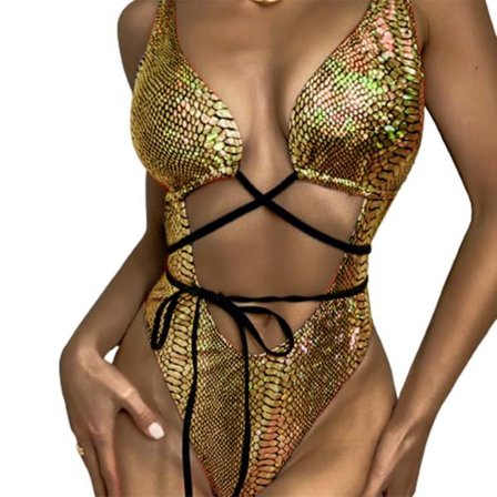 Sexig Ärmlös Jumpsuit Baddräkt Med Ormtryck Bekväm Andningsbar Baddräkt Passar Strandfestresa