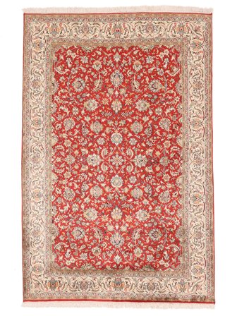 Noué À La Main Cachemire Pure Soie Tapis 129X194 En Soie Marron/Rouge Foncé Petit