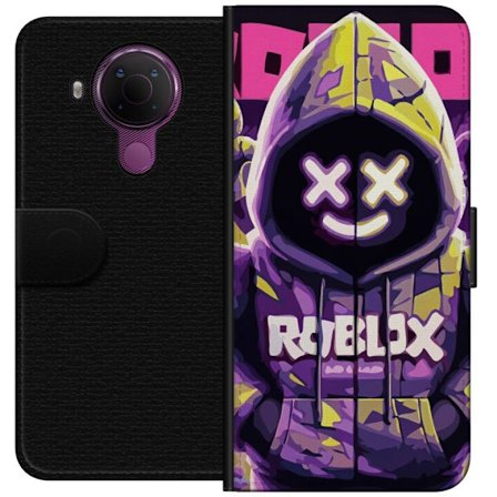 Yhteensopiva Lompakkokotelo Nokia Nokia 5.4 Värikäs Roblox-inspiroima hupparihahmo neoneilla ja maskilla, digitaalinen peli-illustraatio täydelline
