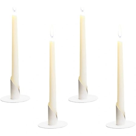 Lysestage i metal, 4 stk, Lysestage til middag i levende lys, Metallysestage til koniske lys til stue- og soveværelsesdekoration, Hvid