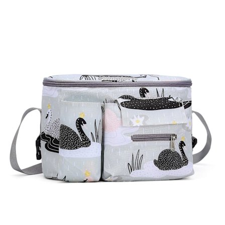 Barnvagnsorganisatör, Buggy-organisatör, Barnvagnsorganisatörväska med mugghållare och axelrem (svan)