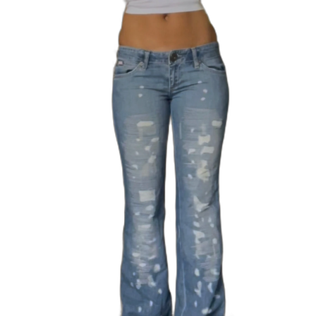 Blå bootcut jeans med slitningar