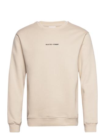 Slhhankie Logo Crew Neck Sweat W Noos Sweat-shirt Genser Creme Selected Homme*Betinget Tilbud
