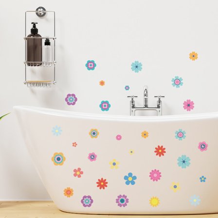 Sklisikre blomsterbadekar klistremerker, vanntette og sklisikre for dusj og badekar