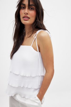 NA-KD Flounce Tie Shoulder Top - Sommer toppe - Hvid - S