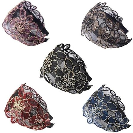 5 stycken spetsdiadem, broderade håraccessoarer, brett ihåligt diadem, modehårband, huvuddekorationer som döljer vitt hår, sött diadem