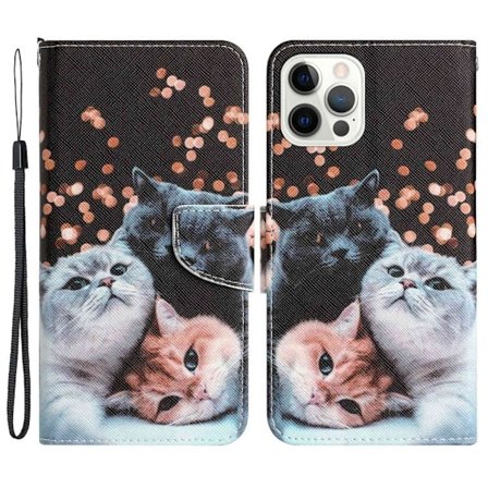 Mønsterudskrivning stander etui iPhone 14 Pro Max, Cross Texture Vegansk læder og fleksibel telefonpung Folio Flip Cover - Kat