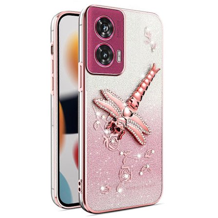 Skal för Motorola Edge 50 Fusion 5G Fjäril Ställ TPU Blommor Glitter Mobilskal