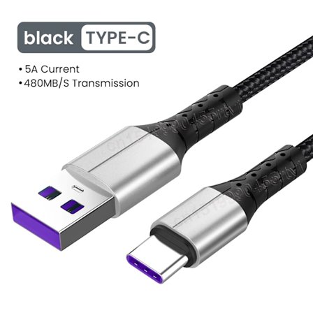5A USB C Snabbladdningsdatakabel USB A till Micro USB Typ C Telefonladdningskabel 0,3/1/1,5m Nylonflätad Sladd för Xiaomi Huawei Svart Typ C Kabel