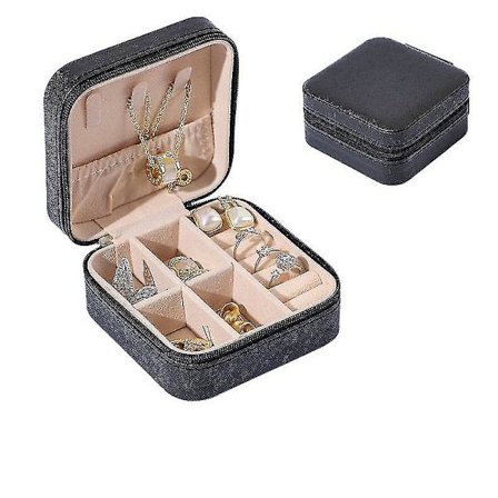 Smykkeskrin Organizer Reise Mini Smykkeveske Kompatibel med Ringer Øredobber Halskjede Armbånd Smykke Gaveesker Kompatibel med Jenter Kvinner (Svart)