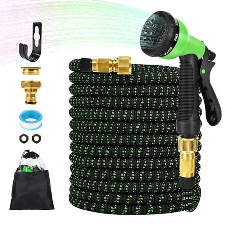 30m Ekspanderbar Hageslange, 30m Fleksibel Slange med 8 Funksjons Sprøytepistol og 1/2 " og 3/4 " Adaptere for Hagevanning, Grønn