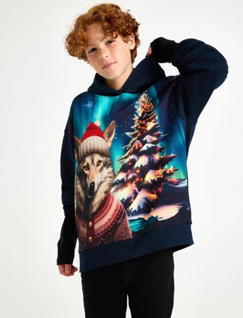 Lindex Sweatshirt Hood Christmas Ai - Navy - 128