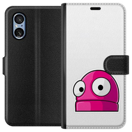 Yhteensopiva Lompakkokotelo Sony Sony Xperia 5 V Pinkki sarjakuvahahmo suurilla silmillä leikkisässä ja humoristisessa tyylissä