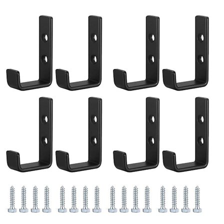 8 stk kraftige veggkroker, J-kroker for garasje, universelle sorte skru-inn-kroker, klesstativ, sterke kleskroker, for oppheng, garasje, veggmontering